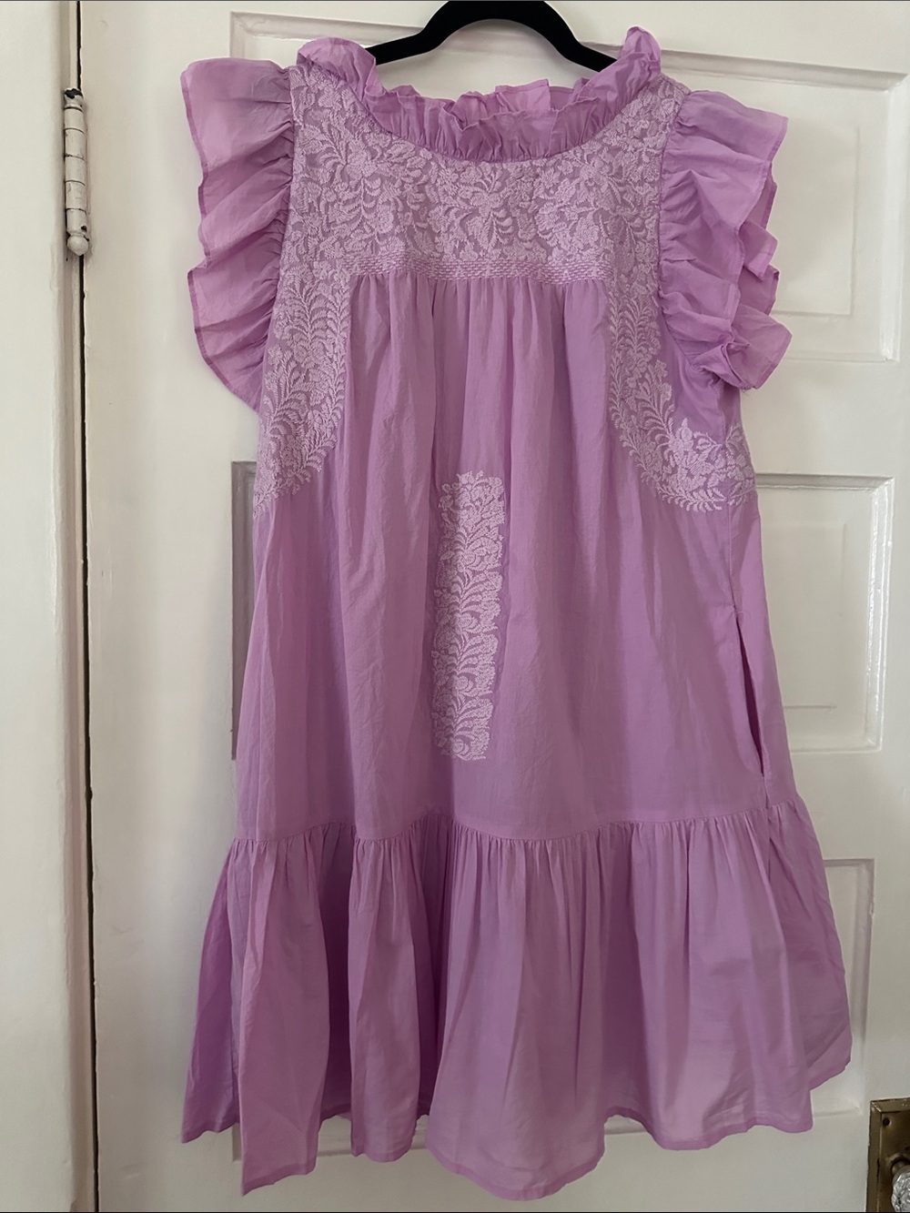 Lilac Embroidered Ruffle Mini Dress